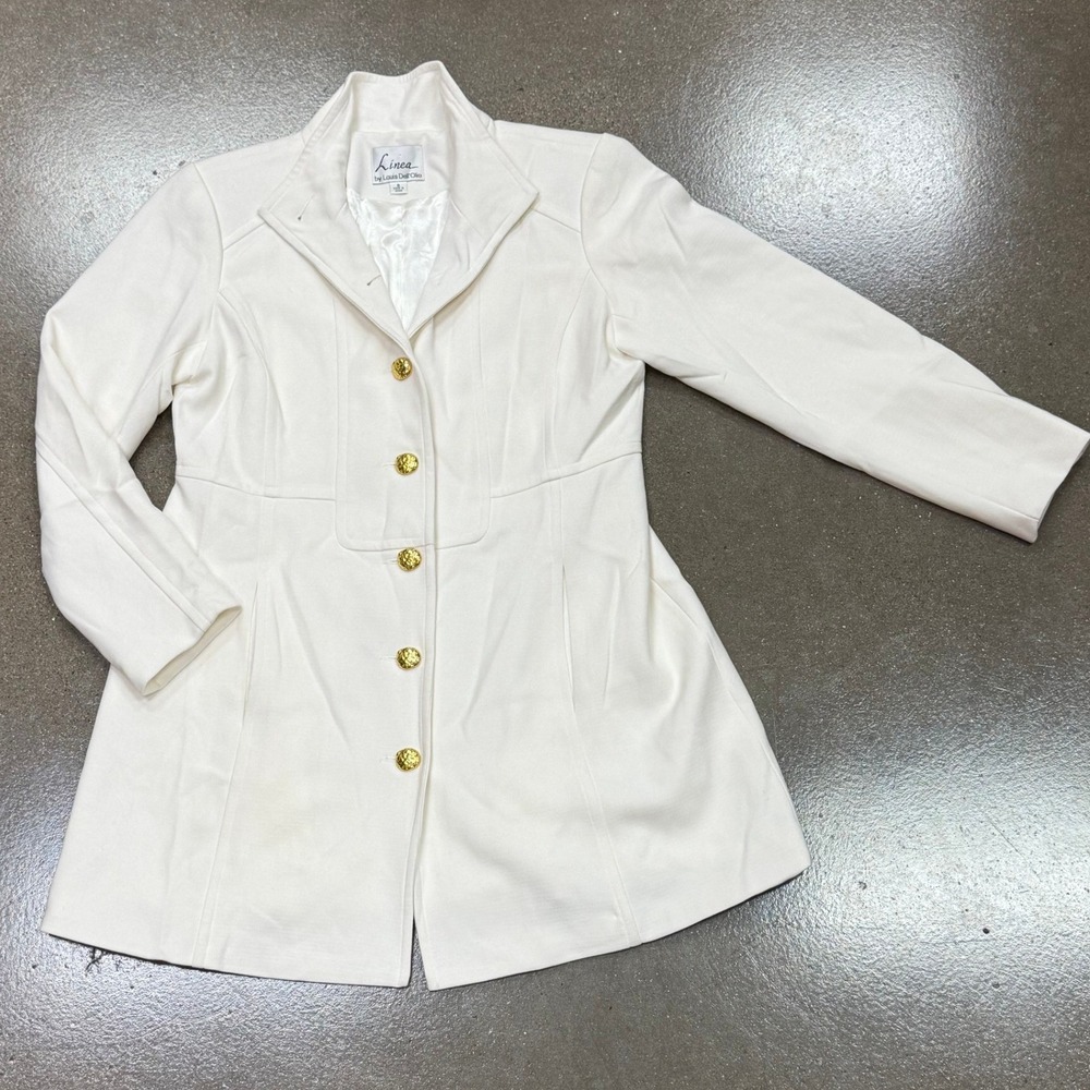 Linea by Louis Dell Olio Ivory White Longline Funnel Neck Gold Button Jacket 8
